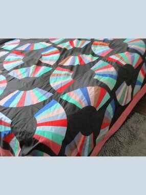 Pieced Quilt Top, Amish Inspired Fan Pattern, 92 in. lg x 91.5 in. w,